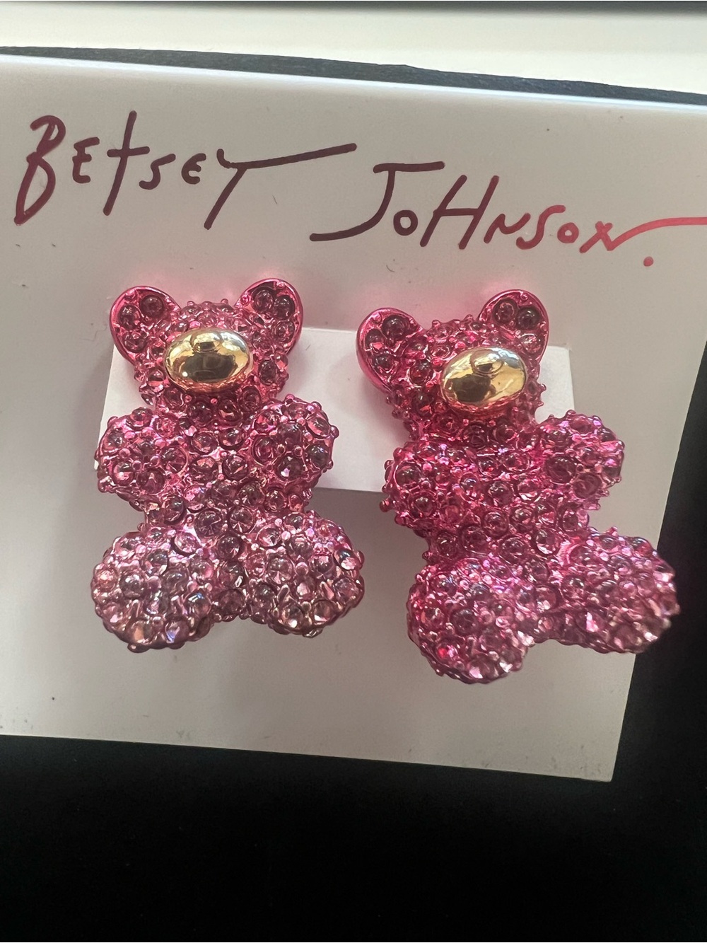 Betsey Johnson Pink Crystal Gummy Bear Stud Earrings